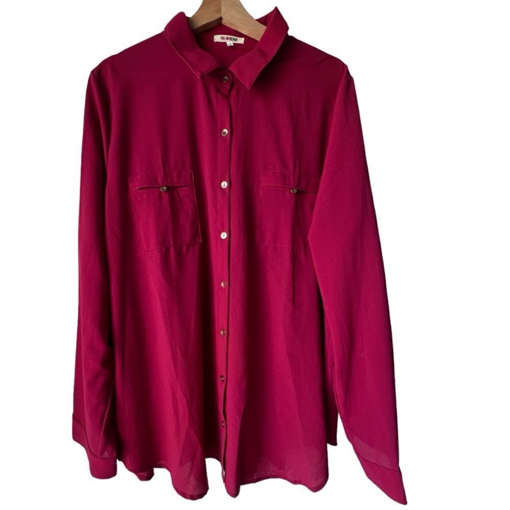 Women's Blouse button down Long sleeve solid collared red size 3X plus size .
